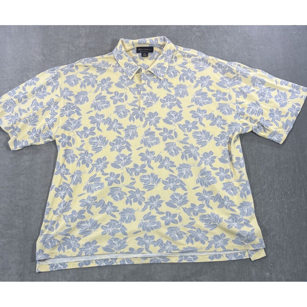 Byron Nelson Eleven Straight Men XXL Yellow & Blue‎ Floral Golf Polo Shirt
